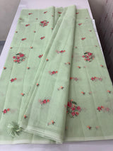 Lightweight NetKota saree with cross stitch embroidery MS143 - PistaGreen