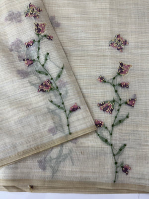 Kanta Handstitched Blended tussar silk saree MS15844