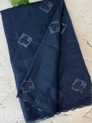 Organza saree with embroidery - MSH375(2) NavyBlue