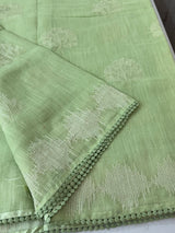 Semi linen saree with embroidery- MS15087 PastelGreen
