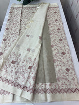 Jute tussar silk saree with cutwork & embroidery MS40414