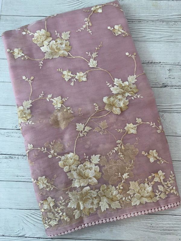 Tissue Organza saree with thread work  MS14931 PastelPink
