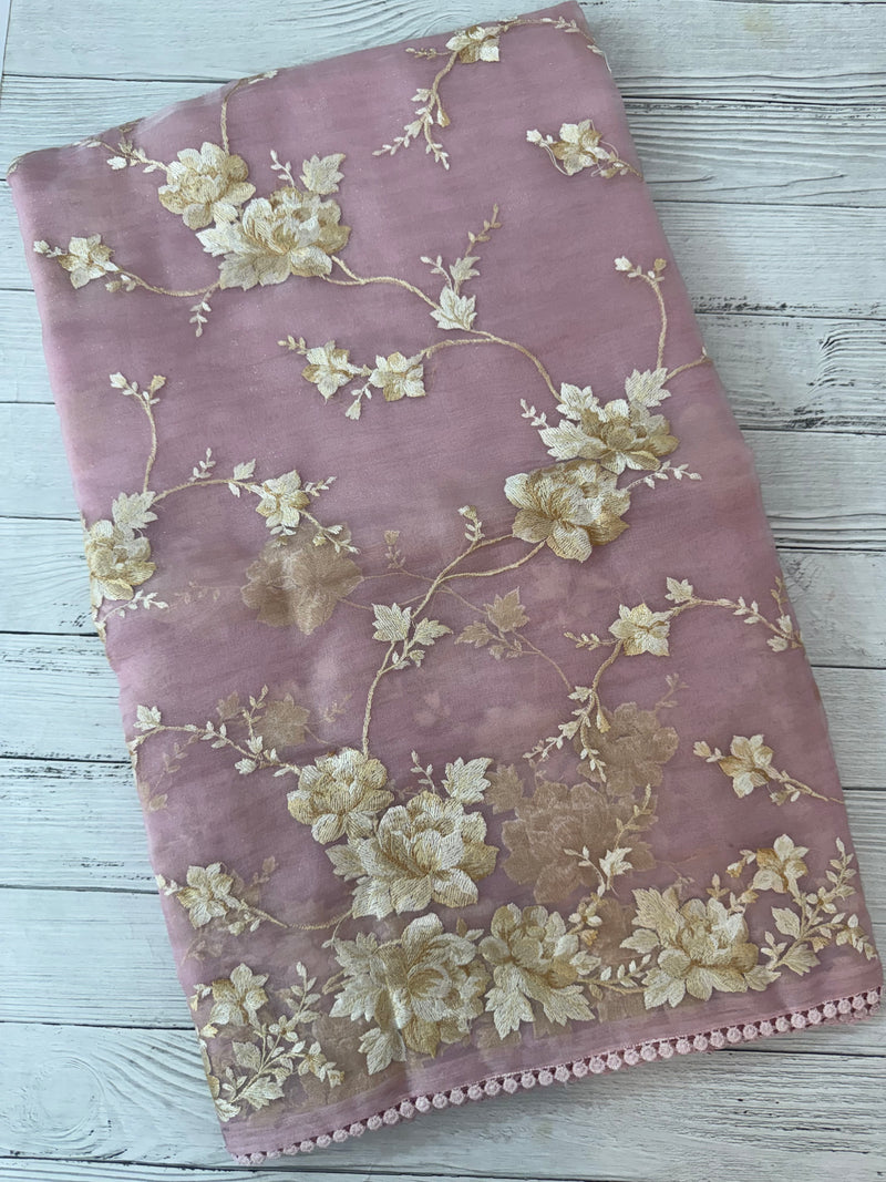 Tissue Organza saree with thread work  MS14931 PastelPink