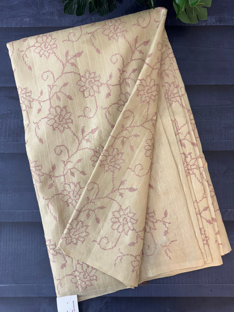 Blended tussar silk saree with cross stitch embroidery SEFNHES4