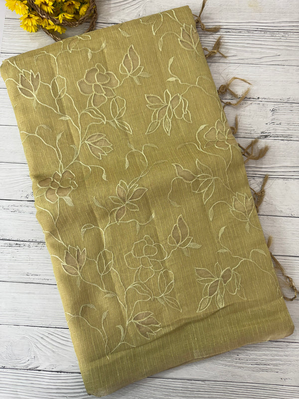 Kota Tissue Silk applique work saree MS49811 - PastelOlive