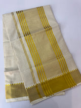 Handloom finish Kerala cotton saree small checks & small temple border