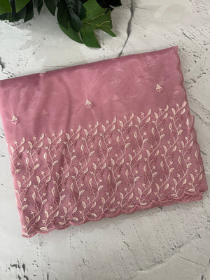 Glassy tissue organza saree with embroidery FKSF133- PastelPink