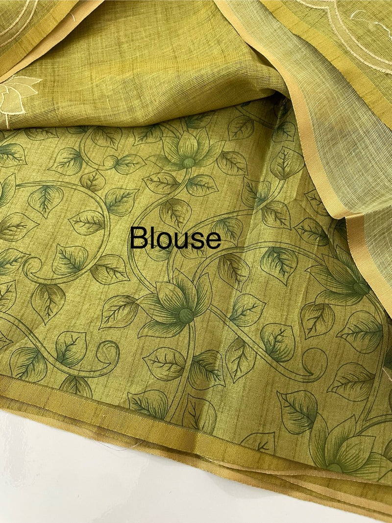 Ombre Soft Tissue linen saree with appliqué work MSL875