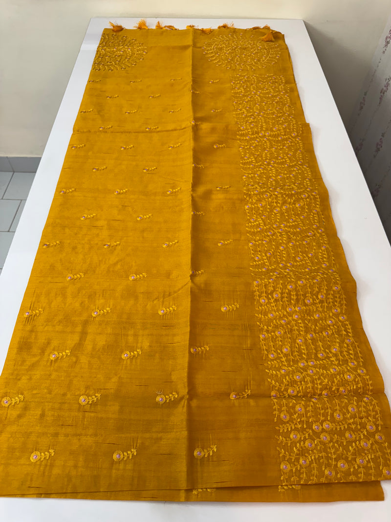 Blended tussar silk saree with embroidery- MS78911