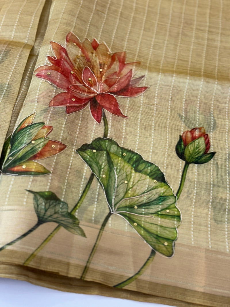 Tissue silk saree with digital prints and sequence work MS8188