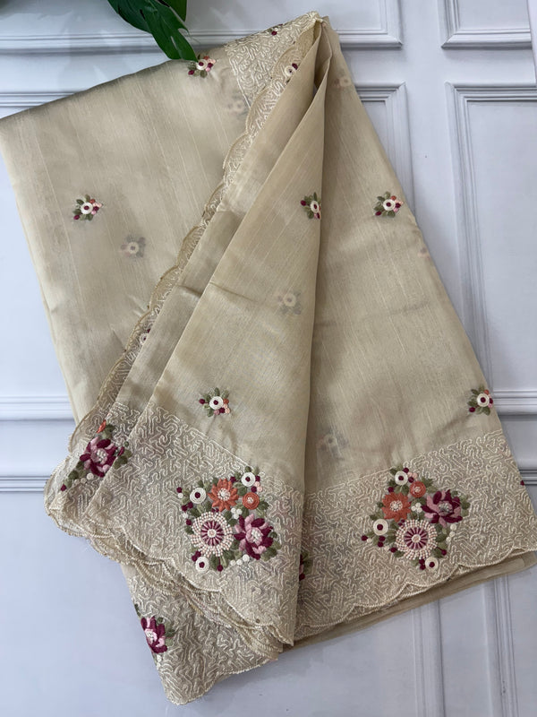 Crepe semi tussar saree with embriodery - MSS676