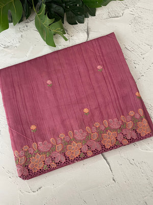 Blended tussar saree with cutwork border- MSHK695 DarkOnionPink