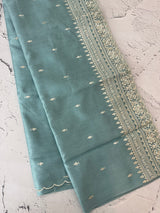 Tussar finish soft silk saree with white thread embroidery MTS567 PastelBlue