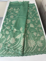 Dual tone Crush silk Organza Applique work saree MS14567- JadeGreen