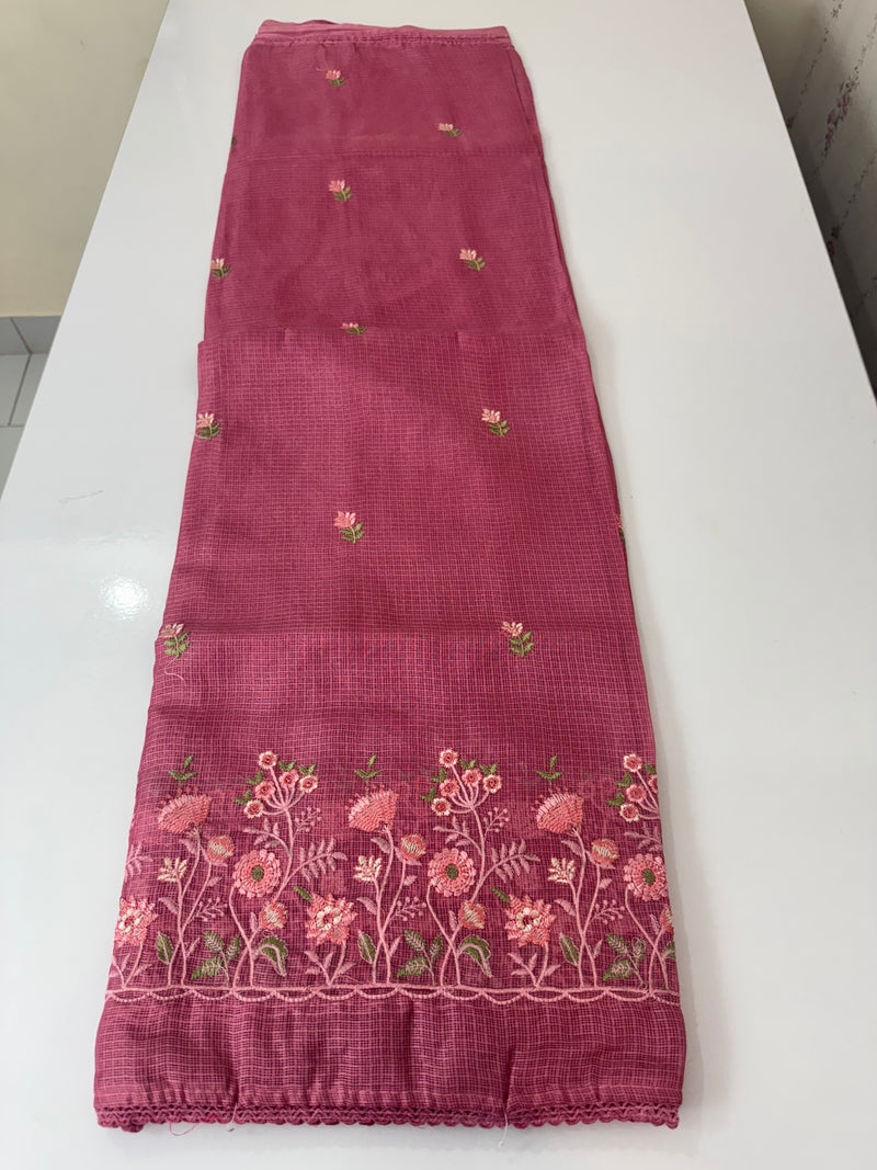 Soft kota checks saree with embroidery - SVPSNM