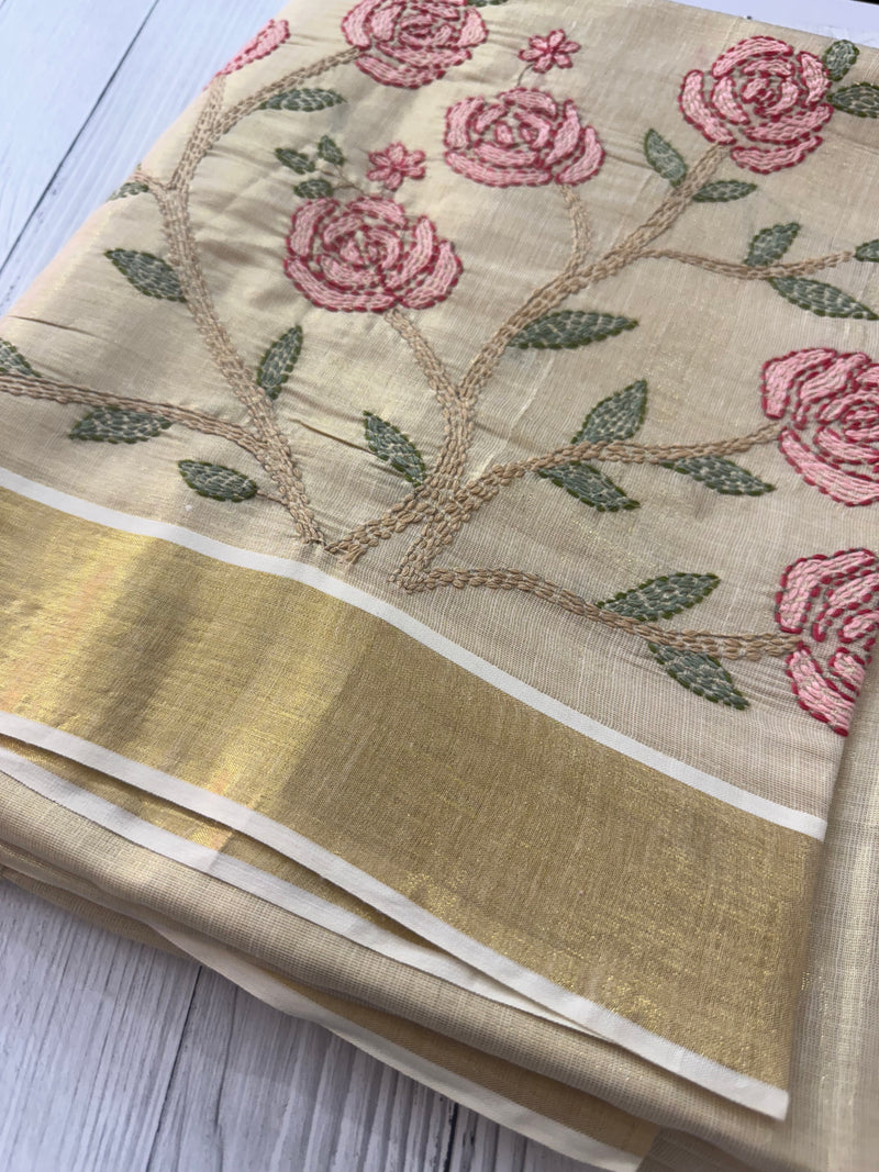 Kerala tissue saree with kanta embriodery