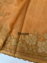 Soft organza saree with applique work - MCW543 DuskyMustard