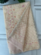 Designer Organza Saree with scalloped border - MOS7113 PastelPeach