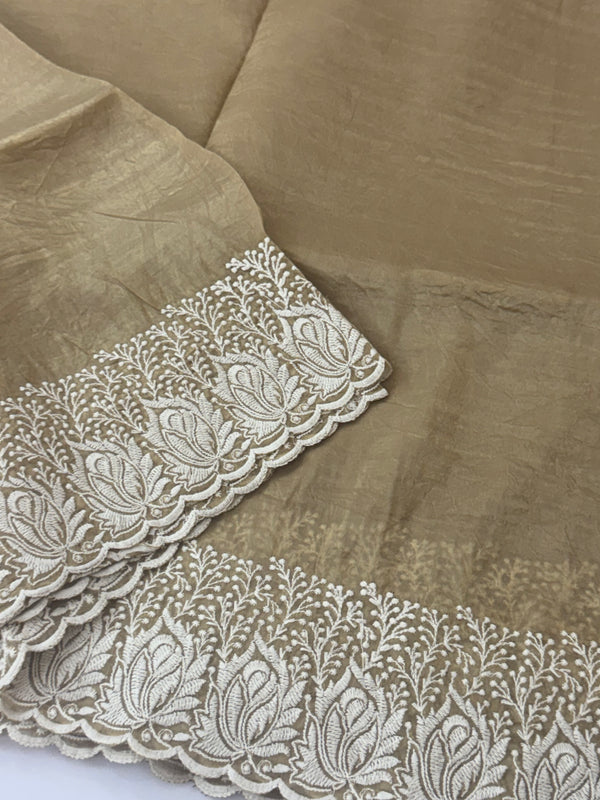 Crush Organza embroidery saree MS9739 Beige