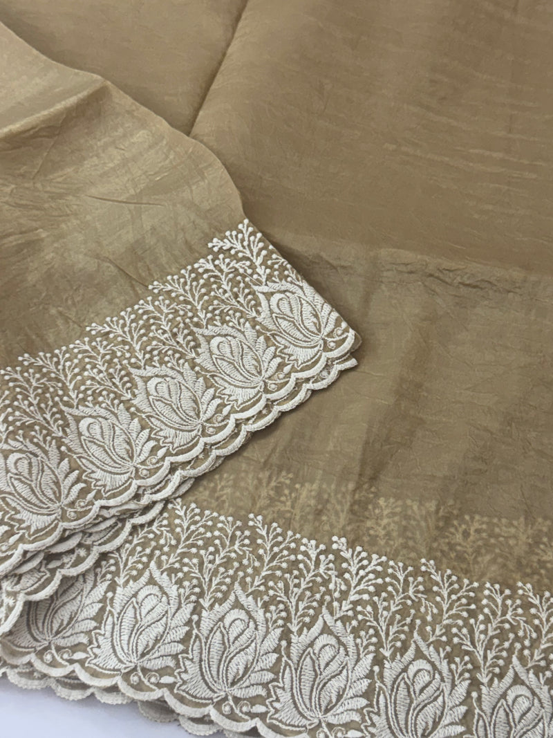 Crush Organza embroidery saree MS9739 Beige
