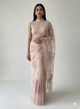 Organza saree with tissue applique work MK62 - Pastel Nude Pink