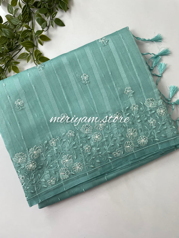 Jute Organza saree with embroidery MJOS133 Blue