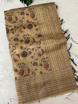 Kalamkari Printed Blended matka Tussar silk saree with kant work JSDNIYY