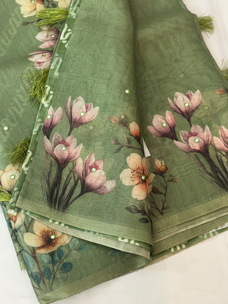 Tissue Silk Saree with digital prints SSKW94- Green