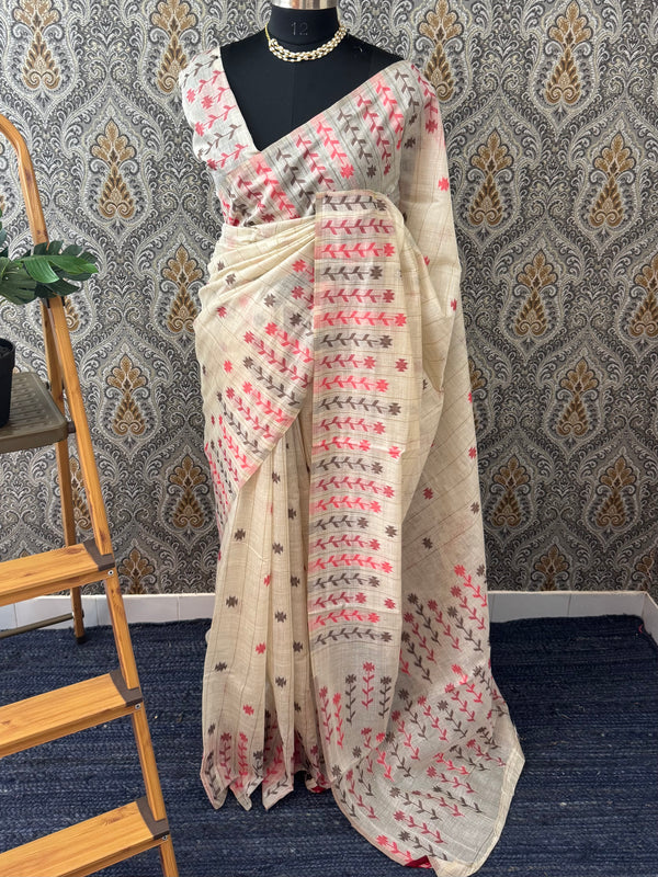 Jamdani silk Cotton Saree with blouse MS12551