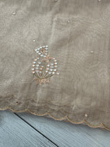 Tissue silk saree with mirror work and scalloped border MTSS432 - NudePink