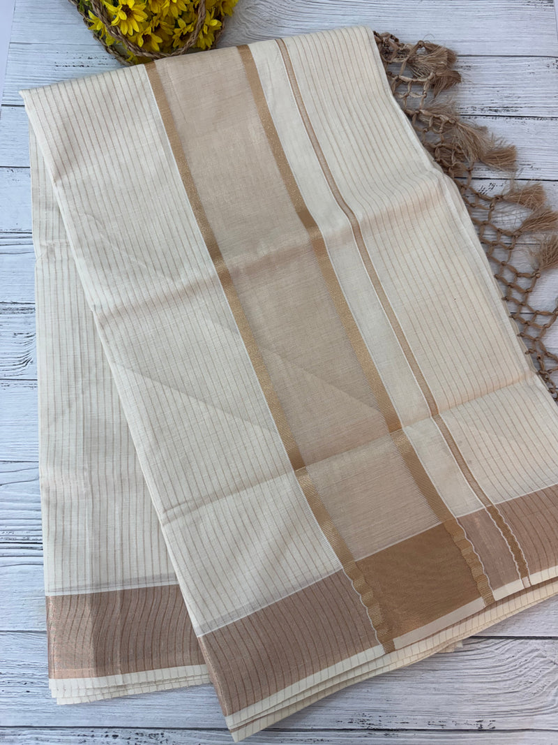 Kerala cotton saree - Rosegold