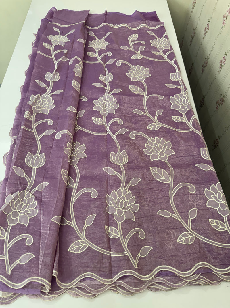 Crush Organza Applique work saree MS14987 - DarkLavender