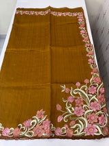 Cutwork Blended Matka Tussar silk saree MS6795 - SpicyMustard