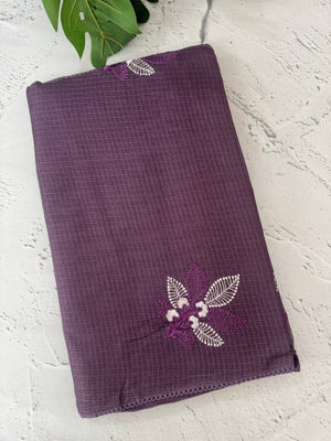 Kota  checks saree with embroidery - MS7679 DarkMauve