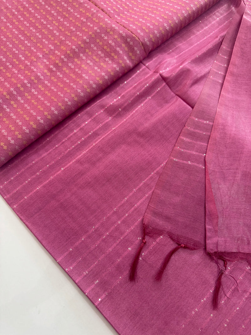 Semi tussar saree with thread work SBHMSH Pink