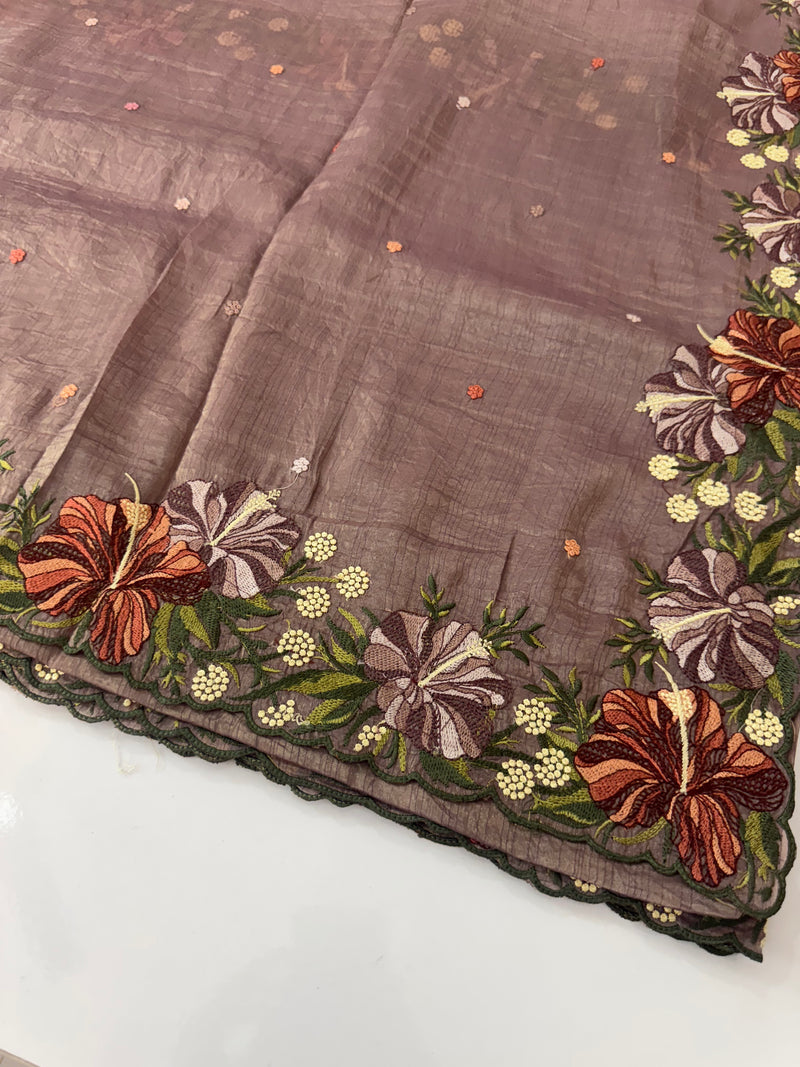 Crush Organza cutwork & embroidery saree MS7544- DuskyMauve