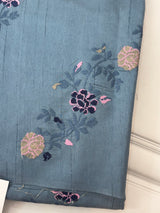Blended Matka Tussar silk saree with cross stitch embroidery MS4899 - Greyish Blue