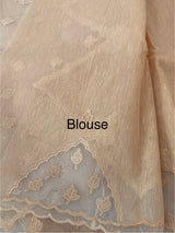 Khadi Linen saree with net applique borders MSH247 PastelPeach