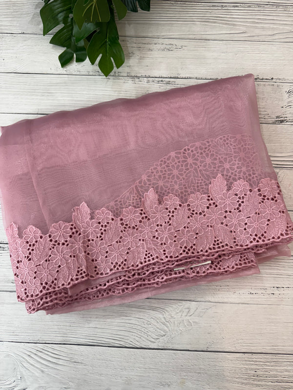 Cutwork Kora Organza saree with full cutwork blouse-  MS14154 PastelPink