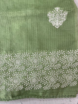 Soft kota checks saree with embroidery - MS7676 Green