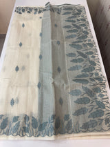 Tissue silk saree with zari checks and applique work  MSH105- Offwhite to Grey