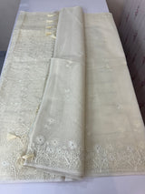 Semi organza saree with lace embroidery MSH117- Ivory