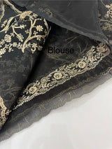 Silk organza saree with  metallic zari work - MS14634 Black