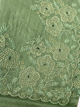 Crushed Matka Blended Tussar silk saree with embroidery MS4890 - DustyGreen