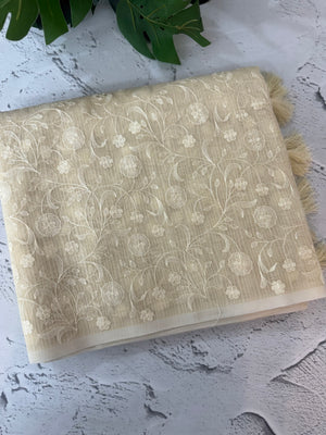 Moonga checks saree with embroidery MSH219 Ivory (2)