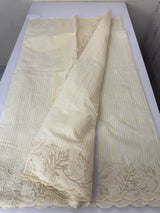 Striped Mul chanderi saree with applique borders MSH987 - Pale Yellow