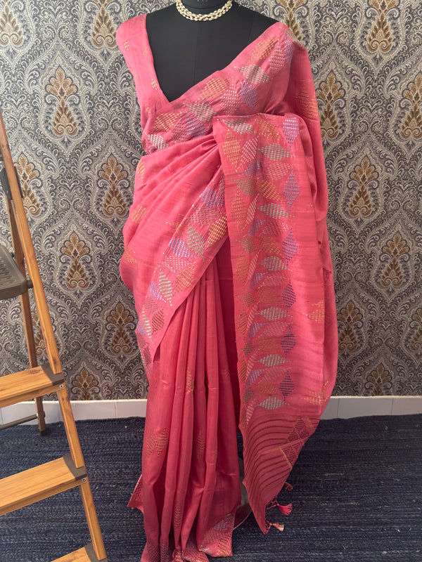 Blended tussar silk saree with embroidery - MS78911