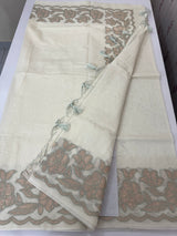 Mul chanderi tissue applique work saree MSK457 Offwhite to SageGreen
