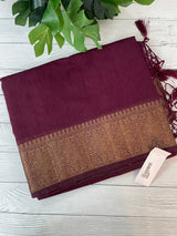 Jute silk saree with antique zari weaving MJL399 - Wine