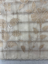 Checks Mul chanderi saree with tissue applique work MSH147- Offwhite and gold